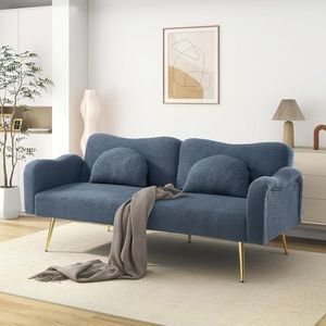 Aunvla [Slaapfunctie] Tweezitsbank - Moderne tweezitsbank met verstelbare rugleuning + vergulde metalen poten, geïntegreerde bedfunctie. Multifunctioneel 2-in-1 meubelstuk.