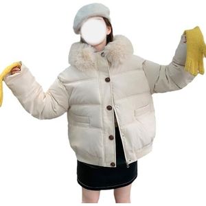 Dames Winterparka Met Bontkraag, Gewatteerde Gewatteerde Jas Met Capuchon, Dikke, Warme Bovenkleding(White,XL)