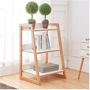 Staande boekenkast 3 tier plank boekenplank natuurlijke bamboe accessoire opslag plank printer stand trapezoïdaal bloem plant frame, 51 cm × 45 cm × 80.5cm Desktop boekenkast(A)