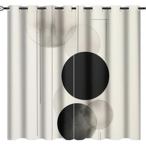 AEMYSKA Minimalistische foto's print tule gordijnen verduisterende gordijnen zwart wit cirkel patroon retro kamer verduistering gordijn, raampanelen voor woonkamer decor