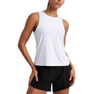 CRZ YOGA Cloudweight Crew Neck Workout Tanks Lichtgewicht Sporttops voor Dames Zachte Basic Hardloopshirts Mouwloos wit S