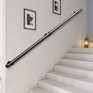 1/1,5/2/3m zwarte ronde buisleuning voor trappen, muurbevestigde trapleuningen, beugel met beugels, antislip handgreep voor thuis, gangen, zolders, terrasleuningen(90cm)