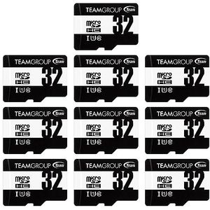 TEAMGROUP Micro 32 GB x 10 Pack UHS-I U1 Klasse 10 SDHC SDXC Leessnelheid tot 100 MB/s High Speed Flash Meomry-kaart met adapter voor camera, bewaking, Full HD opnamen TUSDH32GCL10U66