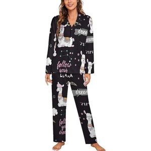 Mooie lama lange mouwen pyjama sets voor vrouwen klassieke nachtkleding nachtkleding zachte pyjama sets lounge sets
