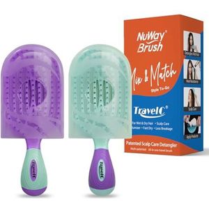 NuWay 4HAIR® Amerikaanse gepatenteerde ontwarrende haarborstel voor mannen en vrouwen - paars en groenblauw | Haarkam voor hoofdhuidverzorging - Snel droog ontluchtingsschema - TravelC ontwarrende
