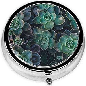 Succulente Planten Ronde Pillendoos Decoratieve Doos Pillendoos, Twee Compartiment Pillendoosje