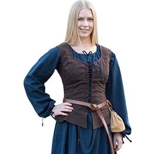 BATTLE-MERCHANT Tilda - Middeleeuwse corsage/klederdrachtgilet - brede schouderbanden - katoen - late middeleeuwen - LARP-kledij, als kostuum of klederdracht - bruin - S