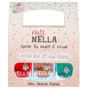 Miss Nella Nagellak met kerstglitter, verwijderbaar, geurloos, op waterbasis en veilig voor kinderen, 3 stuks, groen (glitter), rood en goud (glitter)
