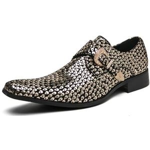 Men's Sparkly Printed Buckle Chelsea Boots Fashion Pointed Toe Slip-On Party Dress Shoe (Color : Gold, Size : EU 38)