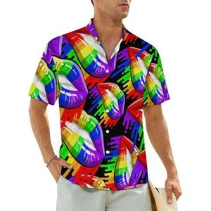 LGBT Gay Pride Regenboog Lippen Heren Shirts Korte Mouw Strand Shirt Hawaii Shirt Casual Zomer T-shirt S