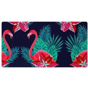 VAPOKF Flamingo Keukenmat, tropisch groene hibiscusbladeren, antislip wasbaar vloertapijt, absorberende keukenmatten, tapijtlopers voor keuken, hal, wasruimte