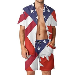Amerika Canada vlag Hawaiiaanse sets voor mannen button down korte mouw trainingspak strand outfits 2XL