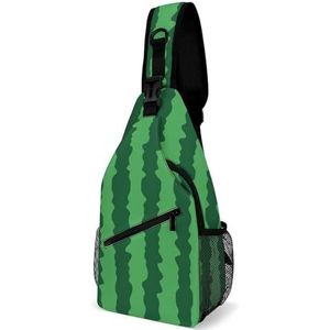 Groene Cartoon Watermeloen Sling Bags Voor Mannen Kleine Borst Tas Lichtgewicht Crossbody Rugzak Voor Wandelen Fietsen Reizen