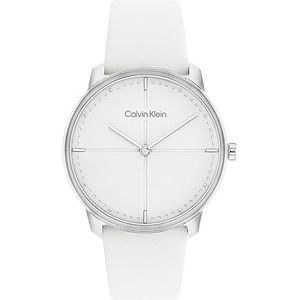 Calvin Klein Analoge quartz horloge voor dames met witte lederen band - 25200161, Zilver Wit, riem