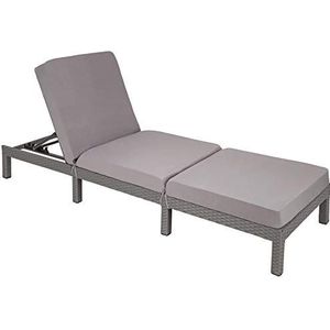 tectake® - Luxe wicker tuinligstoel met 5 verstelbare rugleuningposities, comfortabele vulling en stijlvol design, stabiel stalen frame, onderhoudsvriendelijk, voor tuin, terras, zwembad - grijs