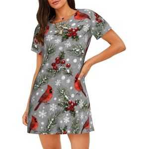 Zelinge Tropische Korte Mouw Nachtjapon Slaap Tee Nachtshirt Nacht Shirts Voor Slapen Ruime Nachtkleding s-3XL, Red Birds Groen Grijs, S