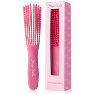 Rizos Curls Ontwarrende Flexi-borstel, ontwarrende krullende doucheborstel, vermindert haaruitval en haarbreuk, verspreidt product en voegt glans toe, roze