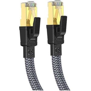 Ethernet Kabel CAT8 40Gbps Nylon Gevlochten Netwerk Lan Koord for PC Modem Laptop PS 5 Router RJ45 Platte kabel Ethernet Cat 8(Nylon Braided-Black,1m)