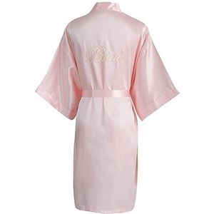 Badjas voor dames, feestgewaden, satijnen kimono damesjassen, bruid badjas, dames nachthemden nachtkleding ochtendjas, Bruid Roze, XL