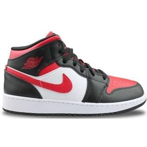 Air Jordan - 1 Mid Alternate Bred Toe - Sportschoenen - Zwart/Rood/Wit - Leer
