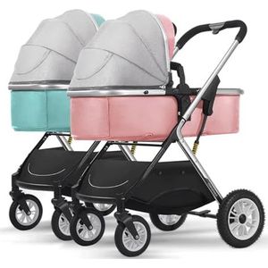 Draagbare Tandem-kinderwagens Opvouwbare kinderwagen met één hand en 5-punts harnas Tweelingwagen Draagbare dubbele kinderwagen met 2 zitplaatsen