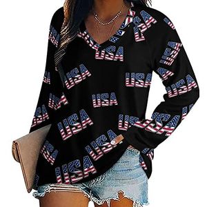 USA Word Of Tekst met Amerikaanse Vlag Nieuwigheid Vrouwen Blouse Tops V-hals Tshirt Voor Legging Lange Mouw Casual Trui