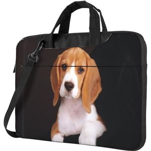 ZaKhs ovely Pet Dog Beagle Print Laptop Tas Met Schouderriem Computer Tas Slanke Handtas voor Vrouwen Mannen, Zwart, 15.6 inch