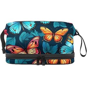 Dubbellaags cosmetische tas vlinders nacht draagbare make-up tas reizen organisator zakje voor vrouwen meisjes toiletartikelen tassen, Multi 9, 27x15x14 cm/10.6x5.9x5.5 in, Make-up zakje