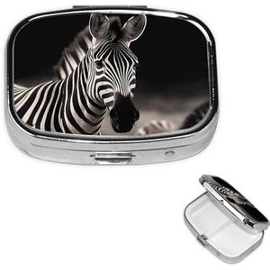 Pillendoos met 2 vakken voor handtas en tas, reispillendoos, wilde dieren, zebra, mooie medicijnorganizer voor vitaminen, visolie