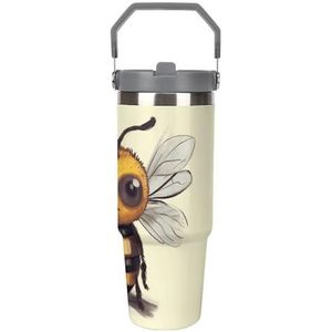 FHECVBN Grote Capaciteit Auto Cup Koffie Tumbler Leuke Bijen Koffie Mok Flip Stro Tumbler Rvs Cup Geïsoleerde Tumbler Travel Mok 30oz