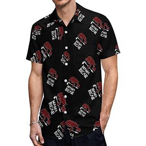 Rode geruite buffel mama beer heren Hawaiiaanse shirts korte mouw casual shirt button down vakantie strand shirts XL