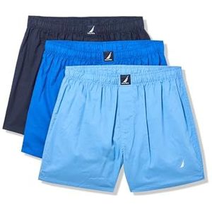 Nautica Klassieke katoenen boxershorts voor heren, 3-pack, geweven boxershorts, Peacoat/Sea Cobalt/Aero Blauw-Wit J Klasse Logo, M, Peacoat/Zee Kobalt/Aero Blauw-wit J Klasse Logo, M