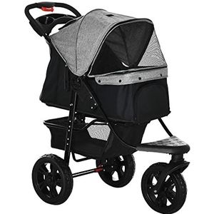 PawHut hondenkar hondenbuggy kattenbuggy PetBuggy met 3 wielen inklapbaar honden katten Oxford grijs + zwart 109,5 x 57,5 x 106,5 cm