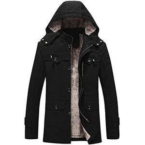 Kanpola warme winterjassen voor heren, teddyvoering, parka, jas met capuchon, herfst, winter, ritssluiting, bikerjack met meerdere zakken, casual capuchonjas, zwart, L