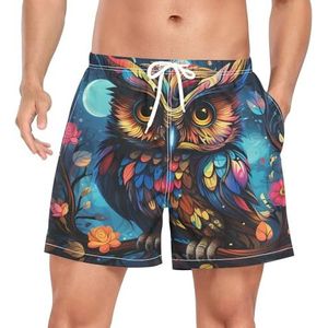 Niigeu Regenboog Kleurrijke Uilen Vogel Mannen Zwembroek Shorts Sneldrogend met Zakken, Leuke mode, XL