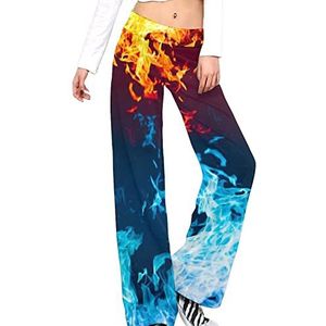 Rood En Blauw Vuur Op Zwarte Yoga Broek Voor Vrouwen Casual Broek Lounge Broek Trainingspak Met Trekkoord 3XL