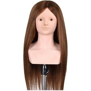 Trainingshoofd Mannequin met Schouder 24'' 80% Echt Haar Kapsels Kapper Oefenhoofd Vlechthoofd(70Real Hair Brown-)