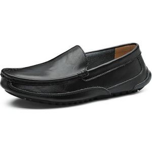 Loafers for heren, ronde neus, effen kleur, leren loafers, platte hak, lichtgewicht, resistent, klassiek instapper (Color : Black, Size : 42 EU)