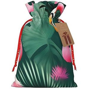 Palmblad en flamingo's paar trekkoord kerstcadeau tas-met rustieke aantrekkingskracht, perfect voor al uw geschenkbehoeften