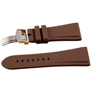 INEOUT 30mm Zwart Blauw Grijs Bruin Siliconen Rubber Horlogeband Wath Strap Compatibel Met Bvlgari OCTO 101964 Armband Polsband (Color : Brown Silver buckle, Size : 30mm)