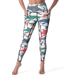 Kleurrijke haai vrouwen yoga broek hoge taille legging buikcontrole workout running leggings XL