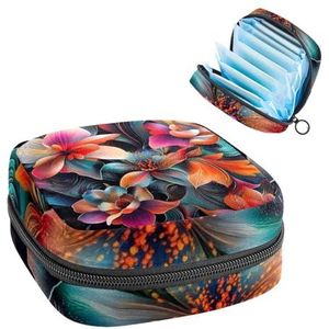 1 x maandverband, opbergtas, grote maandverband, organizer, herbruikbare eerste menstruatietas voor meisjes, dames, 17 x 17 x 12 cm, abstracte heldere bloemen
