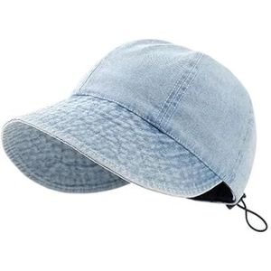 Strohoed dames zomer hoed zomer zonnehoed piek pet mode denim vizieren eendenbek hoed aanpassen trekkoord brede rand blauwe casquette voor vrouwen, Lichtblauw, Eén Maat