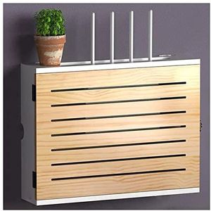 De Muur Zet WiFi Router Opbergdoos Houten WiFi Netwerk Set-top Doos Modem Kabel Routerdekking Georganiseerde Macht Voor Huis Slaapkamer Woonkamer Op (Color : Natural-C, S : 52.4x42.4x10cm)