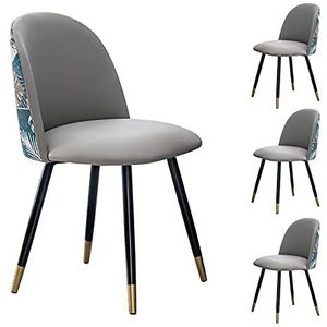 GEIRONV 43 × 43 × 82 cm Moderne keukenstoel, for woonkamer slaapkamer make-up stoel met metalen voeten lederen eetkamer stoel Set van 4 Eetstoelen (Color : Gris)