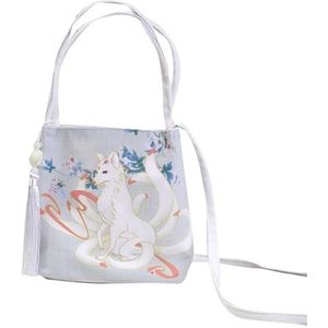Hanfu-tas in oude stijl, literaire Hanfu-tas met één schouder, bedrukte Hanfu-tas, crossbody-fee, kleine frisse stoffen tas, kleine vierkante tas (Size : Moon Rabbit)