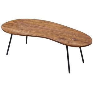 FineBuy Koffietafel Massief Sheesham-Hout en Metaal 122 x 36 x 63 cm Salontafel Bruin en Zwart | Tafel Woonkamer Moderne | Houten Tafel Bijzettafel