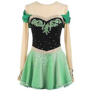 Nnnydjy Rolschaats kostuums Kunstschaatswedstrijdjurken voor meisjes Ritmische gymnastiekpakjes met hoge elasticiteit Sportkleding voor dames met kristal,Groen,11_13Years