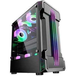 Mid-Tower Computerbehuizing ATX; Micro-ATX, Gehard Glazen Zijpaneel, Raster Frontpaneel, Gesplitste Kaststructuur, Verticale GPU-beugel(Black)