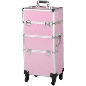 Yaheetech Cosmeticakoffer, grote kapperskoffer, aluminium sieradenkoffer, beautycase, trolley, met sloten en draagriem